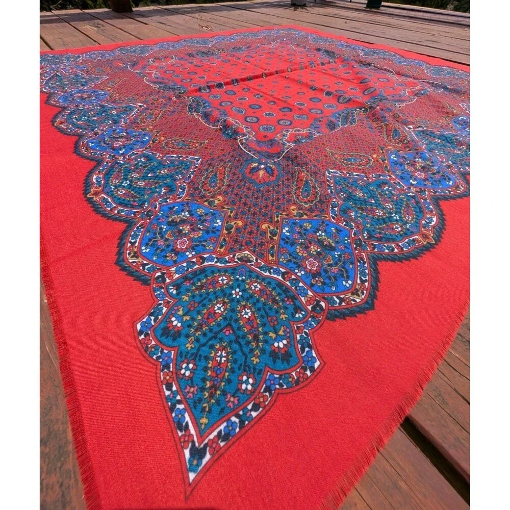 Vintage Paisley Scarf LARGE Norma Dori Red Bandana Print Square Wrap Retro 46